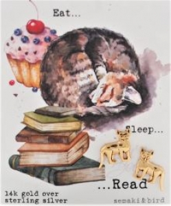 Cat Book Lovers Studs- 14k gold over sterling silver