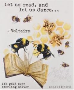 Bee Book Lovers Studs- 14k gold over sterling silver